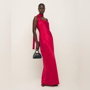 Reformation Oren Red Silk Strapless Dress - L
